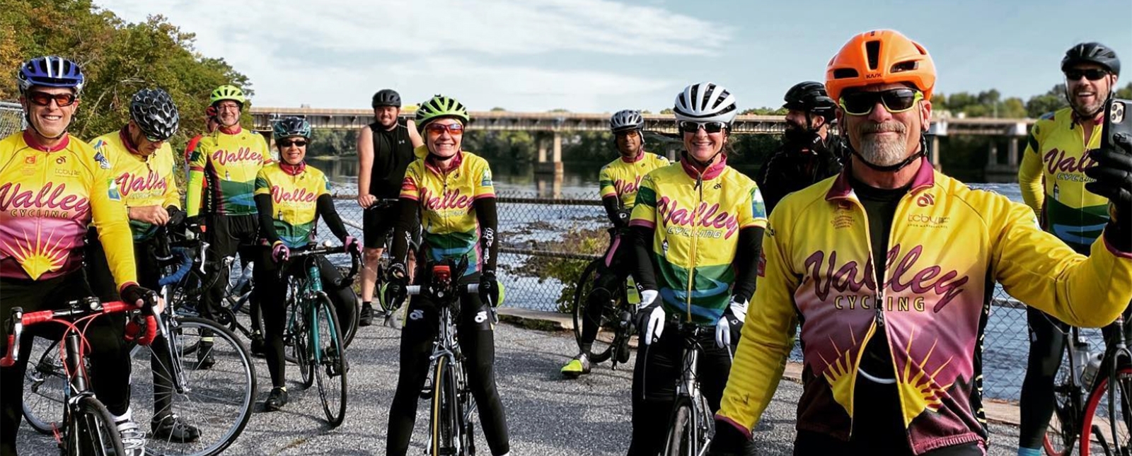 Team of riders biking on canal (Instagram@andy_pidgeon_rides)